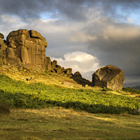 Buy canvas prints of Clouds Clearing Over Cow and Calf Rocks Ilkley Moor by Mark Sunderland