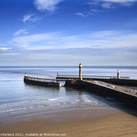 Buy canvas prints of West and East Piers at Whitby by Mark Sunderland