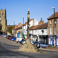 Buy canvas prints of Bedale Market Cross and Church North Yorkshire Eng by Mark Sunderland