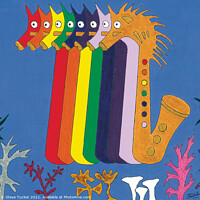 Buy canvas prints of Saxophone Fish. Original Acrylic Painting Print. by Steve Tucker