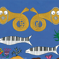 Buy canvas prints of Piano Musical Fish Original Acrylic Painting Print by Steve Tucker