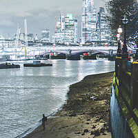 Buy canvas prints of London River Thames : Lone Figure by Awoken Photography UK