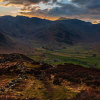 Buy canvas prints of Sunset behind Bow Fell from Side Pike by Alan Dunnett