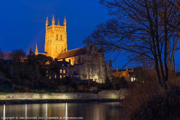 Worcester Cathedral at golden hour Picture Board by Alan Dunnett