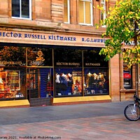 Buy canvas prints of Kiltmaker Glasgow and bicycle by Pieter Marais