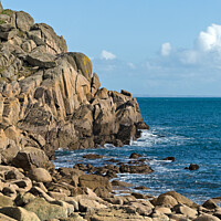 Buy canvas prints of Rocky Cornish sea cliffs, Penberth Cove, Cornwall, England by Photimageon UK