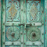 Buy canvas prints of Antique carved wooden door by Photimageon UK