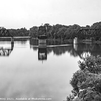 Buy canvas prints of Bergen Cutoff Bridge (Red River, Winnipeg) in Black and white by STEPHEN THOMAS