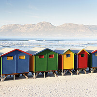 Buy canvas prints of Beach Huts at Muizenberg Beach, South Africa by Neil Overy