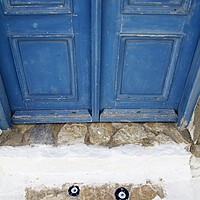 Buy canvas prints of Old Greek Door with Evil Eye Amulets by Neil Overy