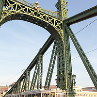 Buy canvas prints of City Tram on Liberty Bridge or Freedom Bridge, Budapest, Hungary by Neil Overy