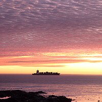 Buy canvas prints of Sunset over ship waiting to enter Cape Town Harbour by Neil Overy