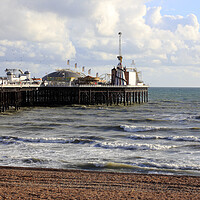 Buy canvas prints of Brighton beach and Palace Pier, Brighton by Neil Overy