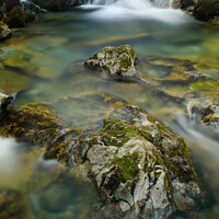 Buy canvas prints of Waterfall and rock pool, Lake District. by Michaela Strickland