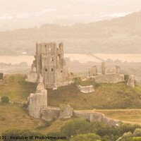 Buy canvas prints of Corfe castle Dorset in the mist by Deborah Welfare