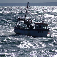Buy canvas prints of Fishing Boat bobbing in the sea by John Whitehead