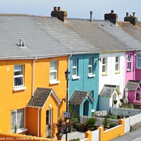 Buy canvas prints of Row of brightly coloured houses in a street in Westward Ho! by Joan Rosie