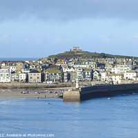 Buy canvas prints of View of houses, buildings and lighthouse in St Ives, Cornwall by Joan Rosie