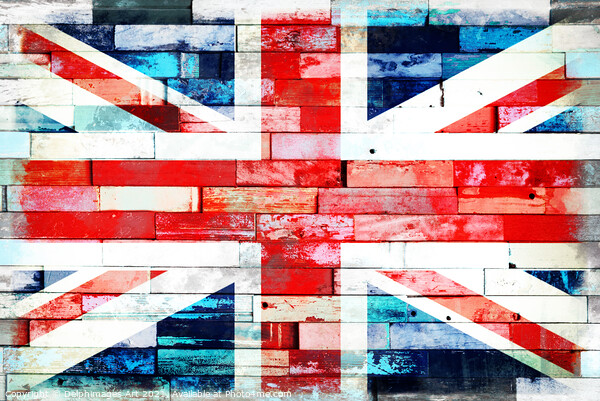 Union Jack, UK flag on wood planks background Picture Board by Delphimages Art