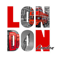 Buy canvas prints of London letters, black and white with red by Delphimages Art