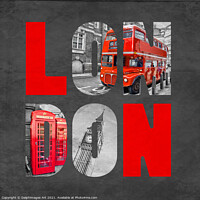 Buy canvas prints of London Letters, black and white with red by Delphimages Art