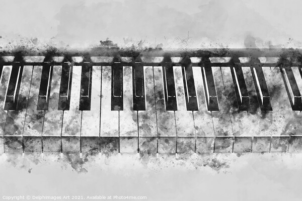 Piano keyboard black and white watercolor Picture Board by Delphimages Art