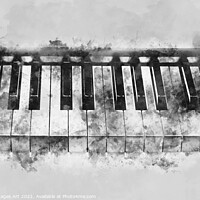 Buy canvas prints of Piano keyboard black and white watercolor by Delphimages Art