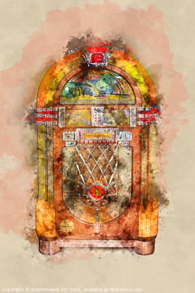 Vintage music, jukebox watercolor Picture Board by Delphimages Art