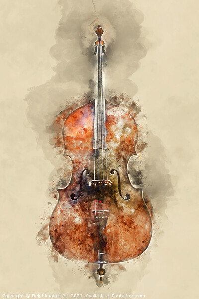Ancient cello, music instrument  watercolor Picture Board by Delphimages Art