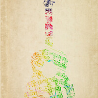 Buy canvas prints of Musical notes guitar, vintage sheet music by Delphimages Art