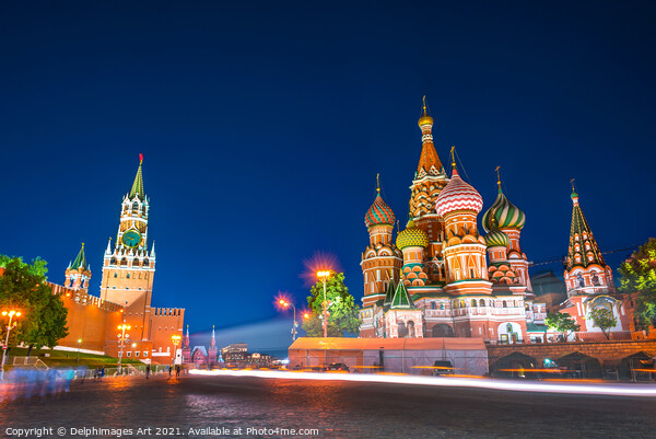 Red Square at night in Moscow Russia Picture Board by Delphimages Art