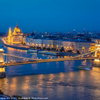 Buy canvas prints of Budapest parliament and Chain bridge at night by Delphimages Art