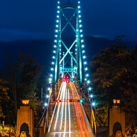 Buy canvas prints of Vancouver, Canada. Lions Gate bridge at night by Delphimages Art