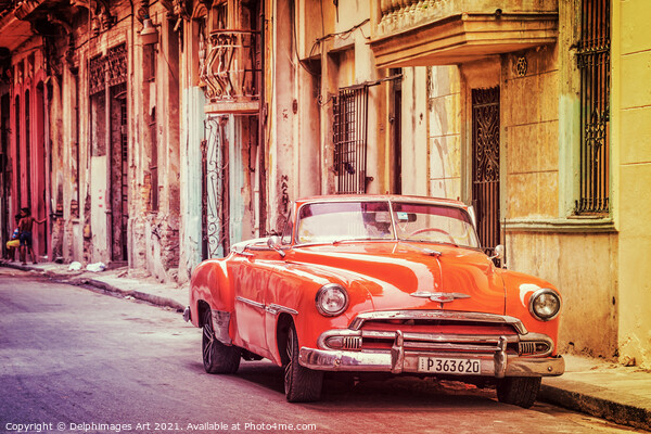 Havana, Cuba. Vintage red classic Chevrolet car Picture Board by Delphimages Art