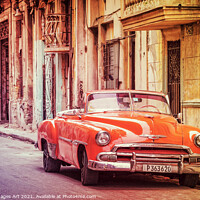 Buy canvas prints of Havana, Cuba. Vintage red classic Chevrolet car by Delphimages Art