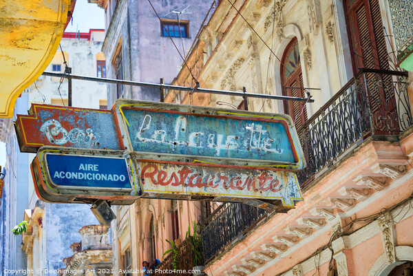 Bar restaurant old signs in Havana, Cuba Picture Board by Delphimages Art