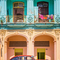 Buy canvas prints of Havana, Cuba. Vintage car and colonial building by Delphimages Art