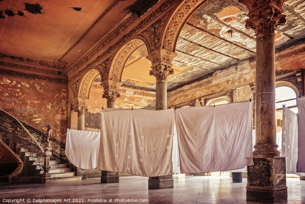 Havana Cuba. Laundry in an abandoned palace Picture Board by Delphimages Art
