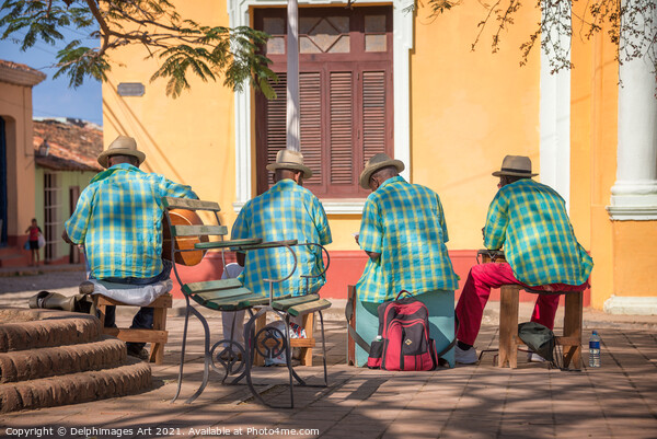 Cuban music, street musicians in Trinidad, Cuba Picture Board by Delphimages Art