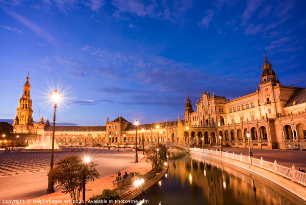 Plaza de Espana at night, Seville, Andalusia Picture Board by Delphimages Art