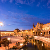 Buy canvas prints of Plaza de Espana at night, Seville, Andalusia by Delphimages Art