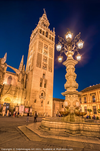 Cathedral of Seville, la Giralda at night, Spain Picture Board by Delphimages Art