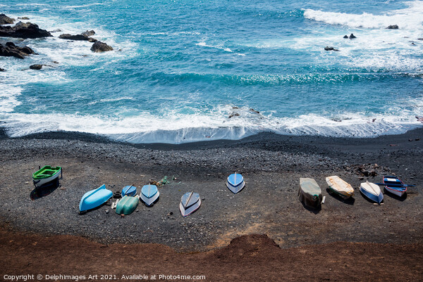 Black sand beach in Lanzarote, Canary Islands Picture Board by Delphimages Art