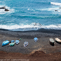Buy canvas prints of Black sand beach in Lanzarote, Canary Islands by Delphimages Art