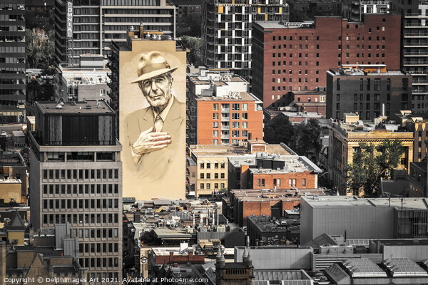 Montreal cityscape, Leonard Cohen painted mural Picture Board by Delphimages Art