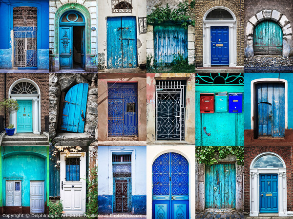 Collection of blue doors around the world Picture Board by Delphimages Art