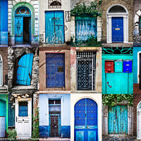Buy canvas prints of Collection of blue doors around the world by Delphimages Art