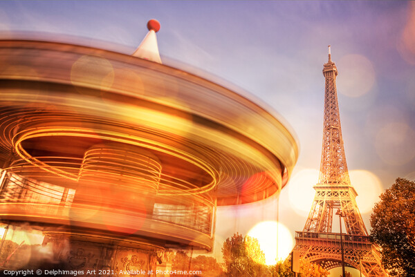 Eiffel tower, Paris and romantic vintage carousel Picture Board by Delphimages Art