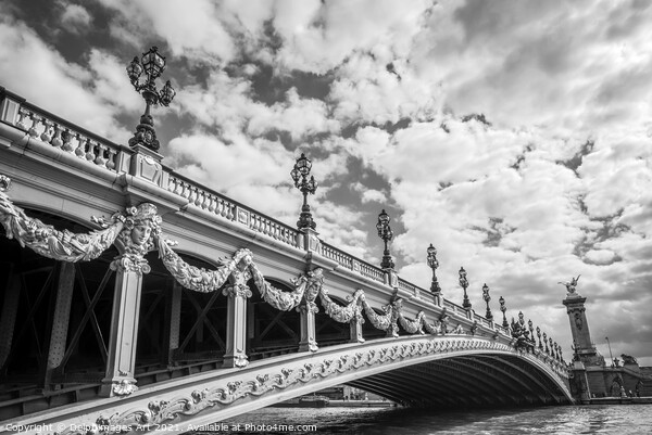 Paris. Pont Alexandre III bridge black and white Picture Board by Delphimages Art