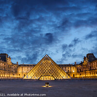 Buy canvas prints of Louvre museum pyramid in Paris, panorama at night by Delphimages Art